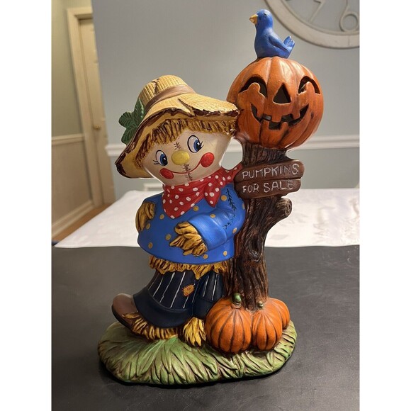 Vtg Hobbyist Ceramic Scarecrow Jack O Lantern Pumpkin Lights Up Fall Harvest - Picture 1 of 16